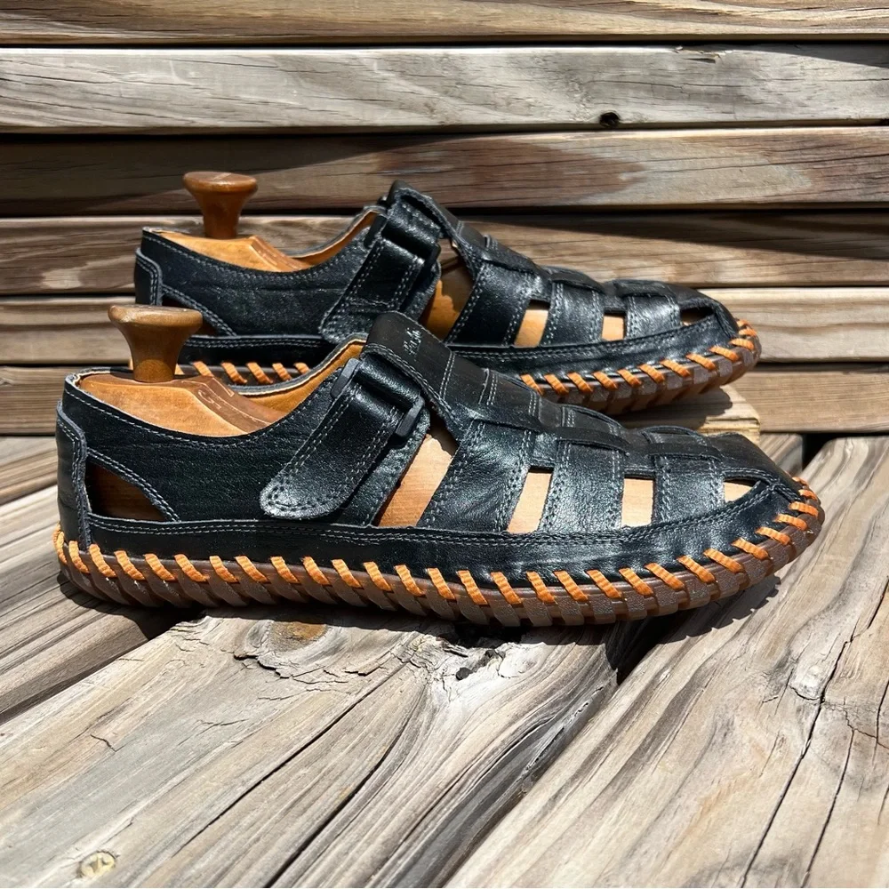 - Black Leather Sz 10 Fisherman Sandals! NEW!
